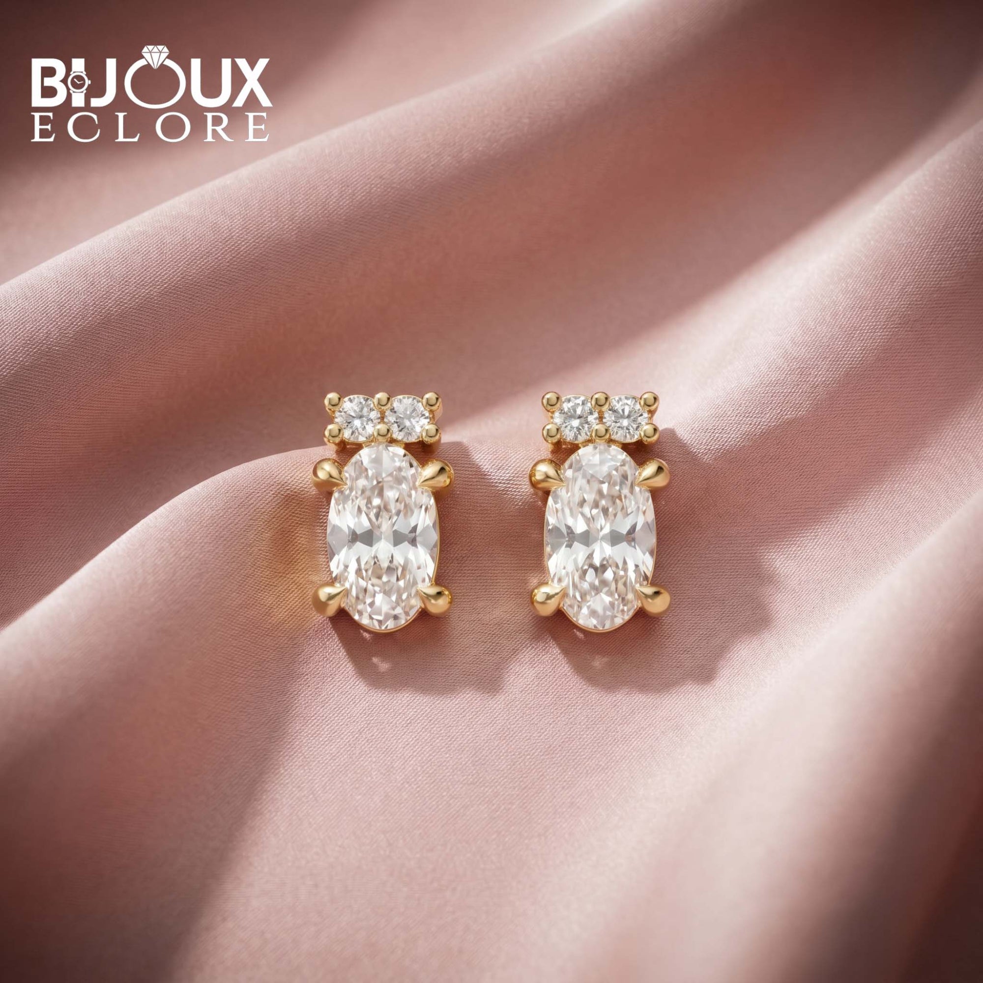 Oval Cut Diamond Earrings with Delicate Round Diamond Accents - Bijoux Eclore