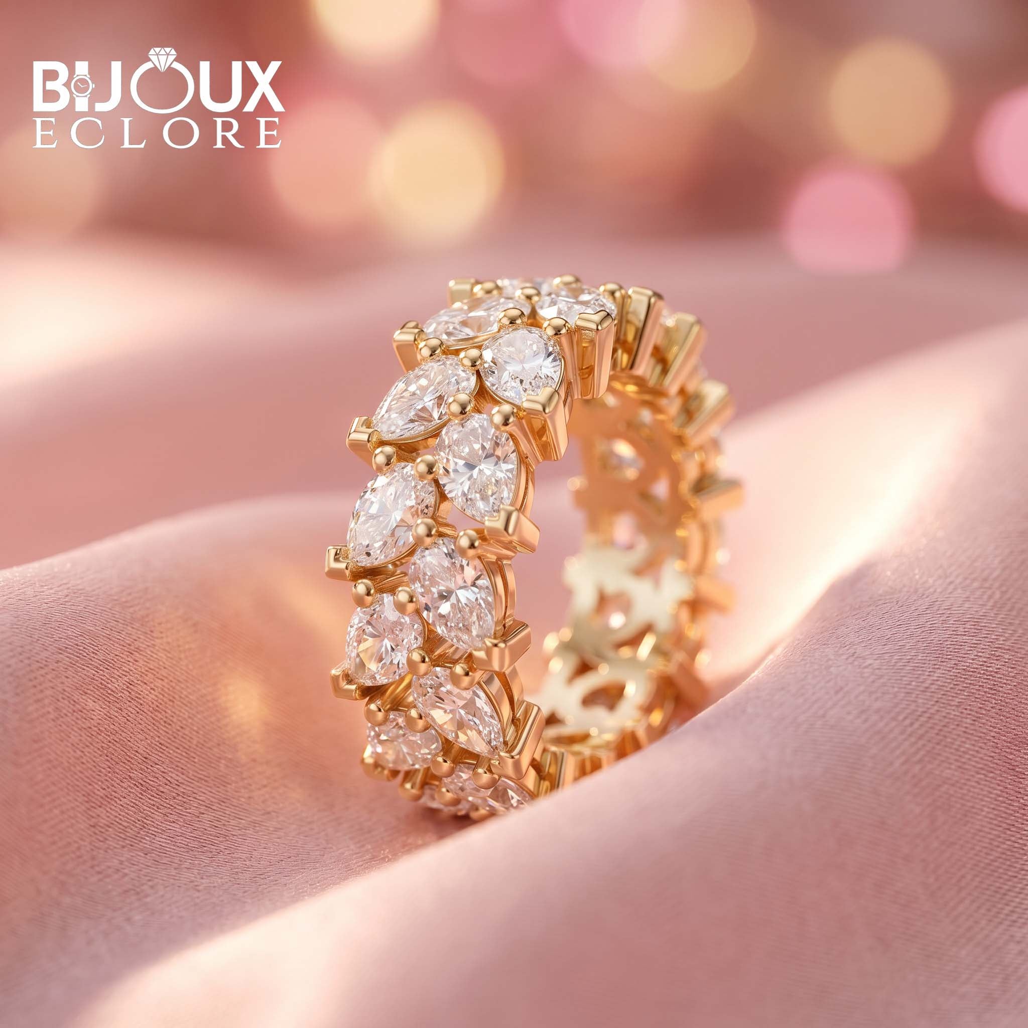 Bold Pear Diamond Eternity Ring with High-Polish Gold Detail - Bijoux Eclore
