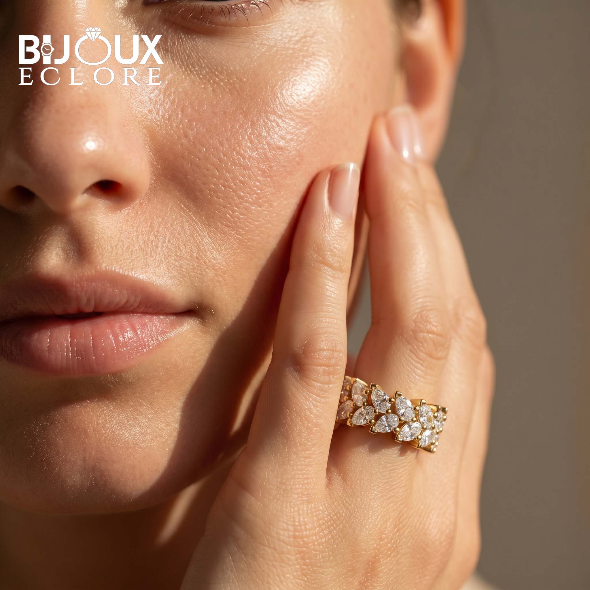 Bold Pear Diamond Eternity Ring with High-Polish Gold Detail - Bijoux Eclore