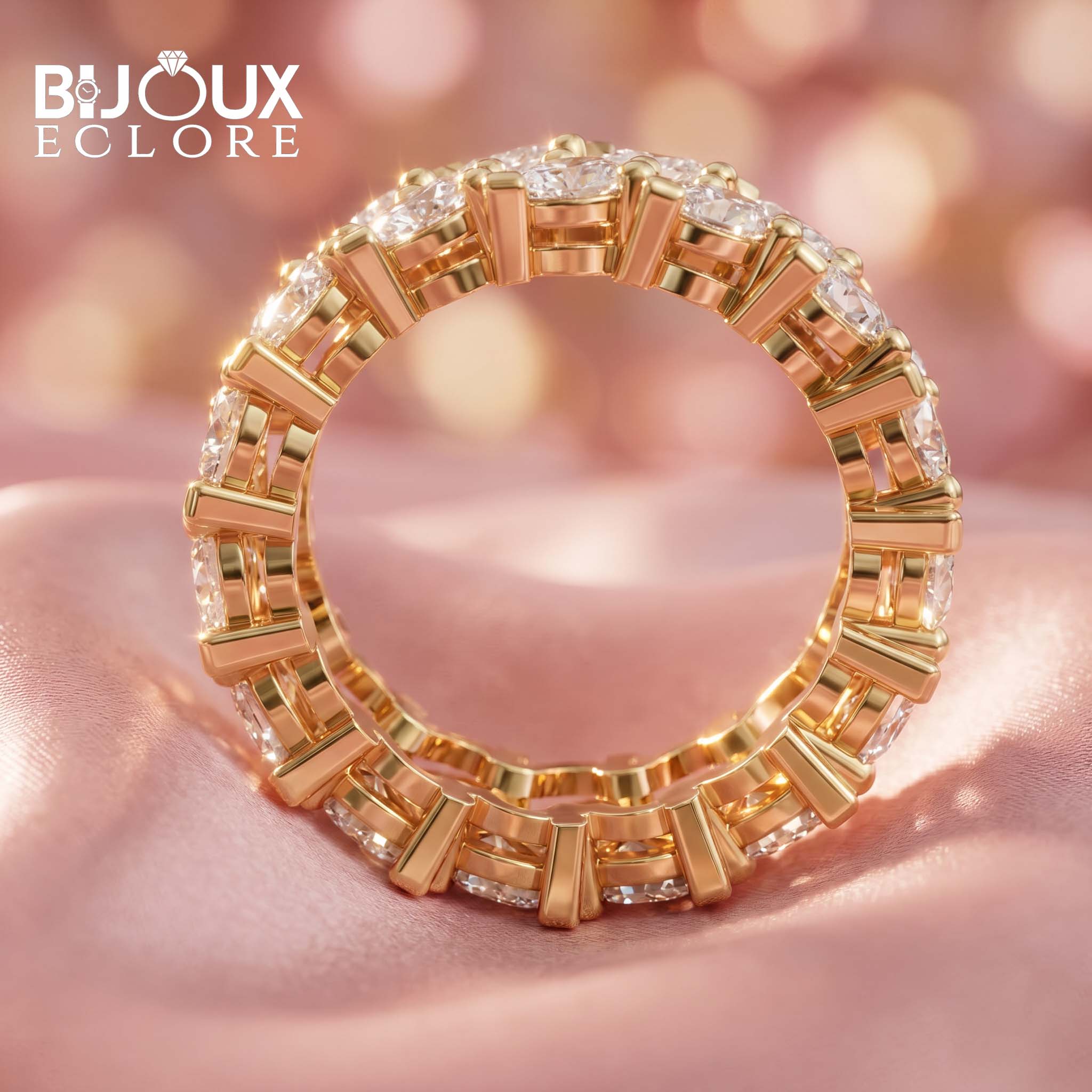Bold Pear Diamond Eternity Ring with High-Polish Gold Detail - Bijoux Eclore