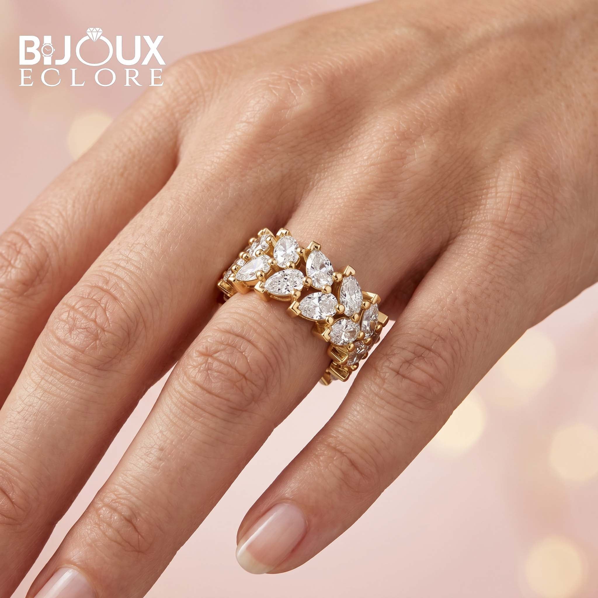 Bold Pear Diamond Eternity Ring with High-Polish Gold Detail - Bijoux Eclore