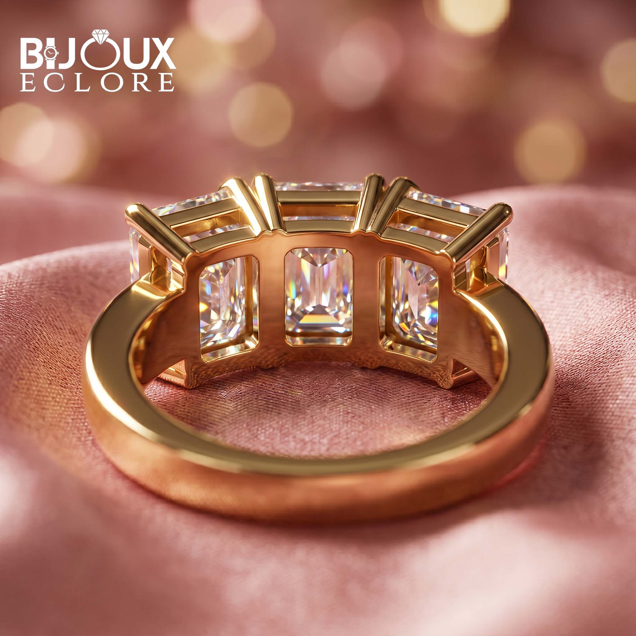 Modern Emerald Cut Diamond Ring with Sleek Gold Finish - Bijoux Eclore
