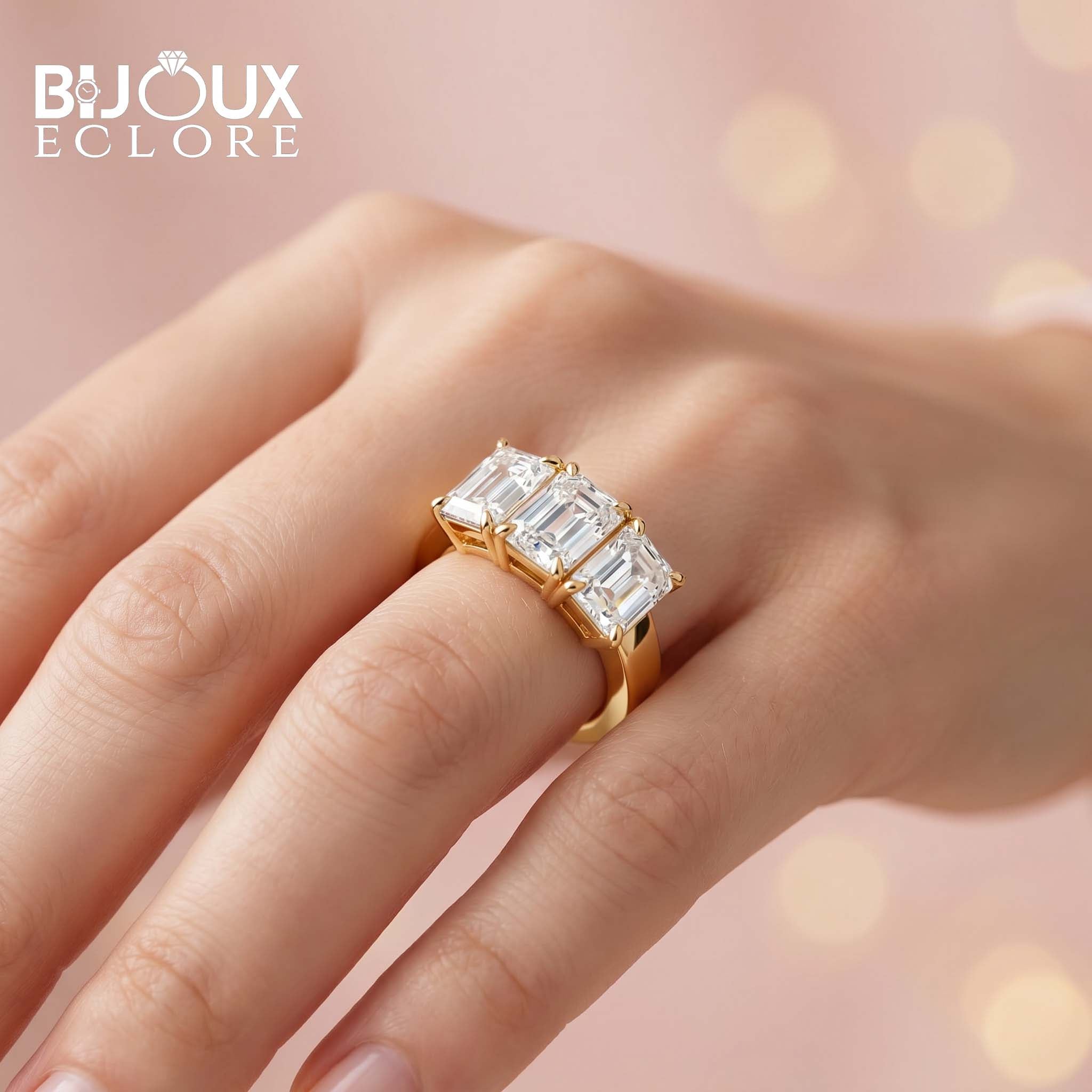 Modern Emerald Cut Diamond Ring with Sleek Gold Finish - Bijoux Eclore