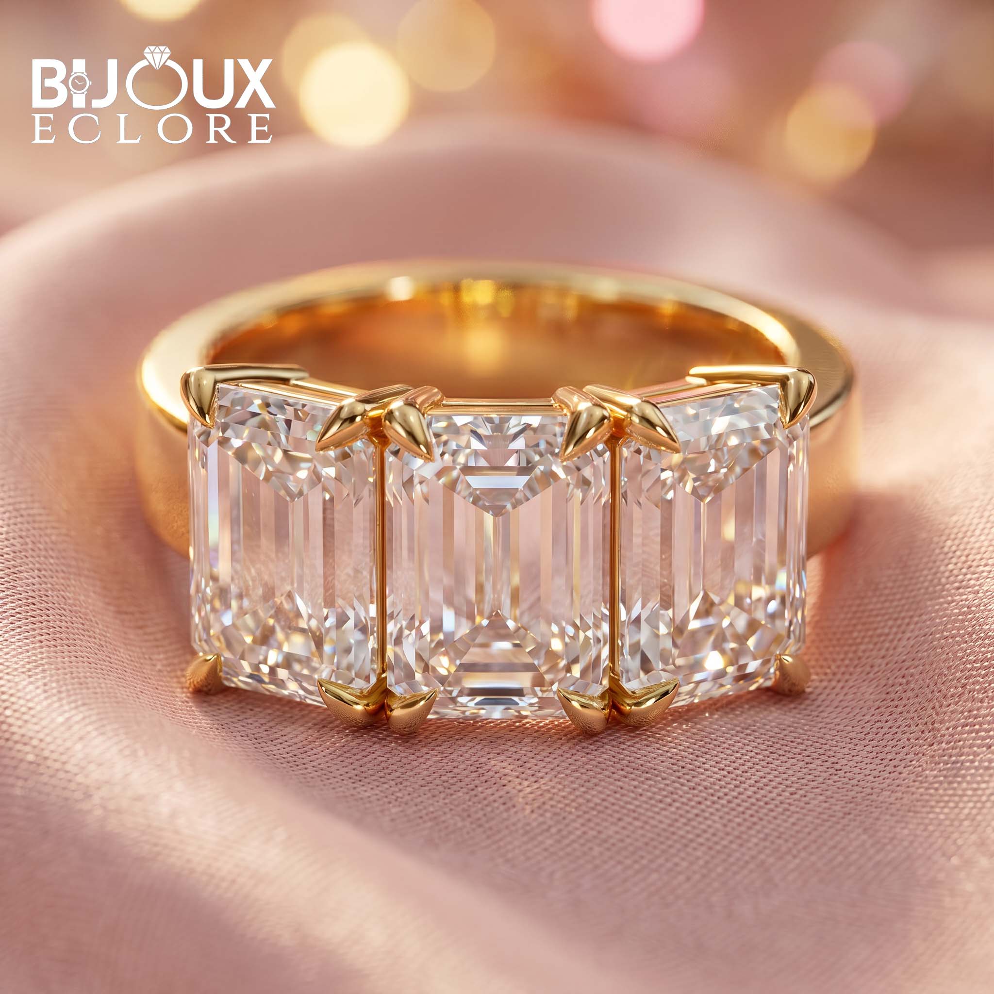Modern Emerald Cut Diamond Ring with Sleek Gold Finish - Bijoux Eclore