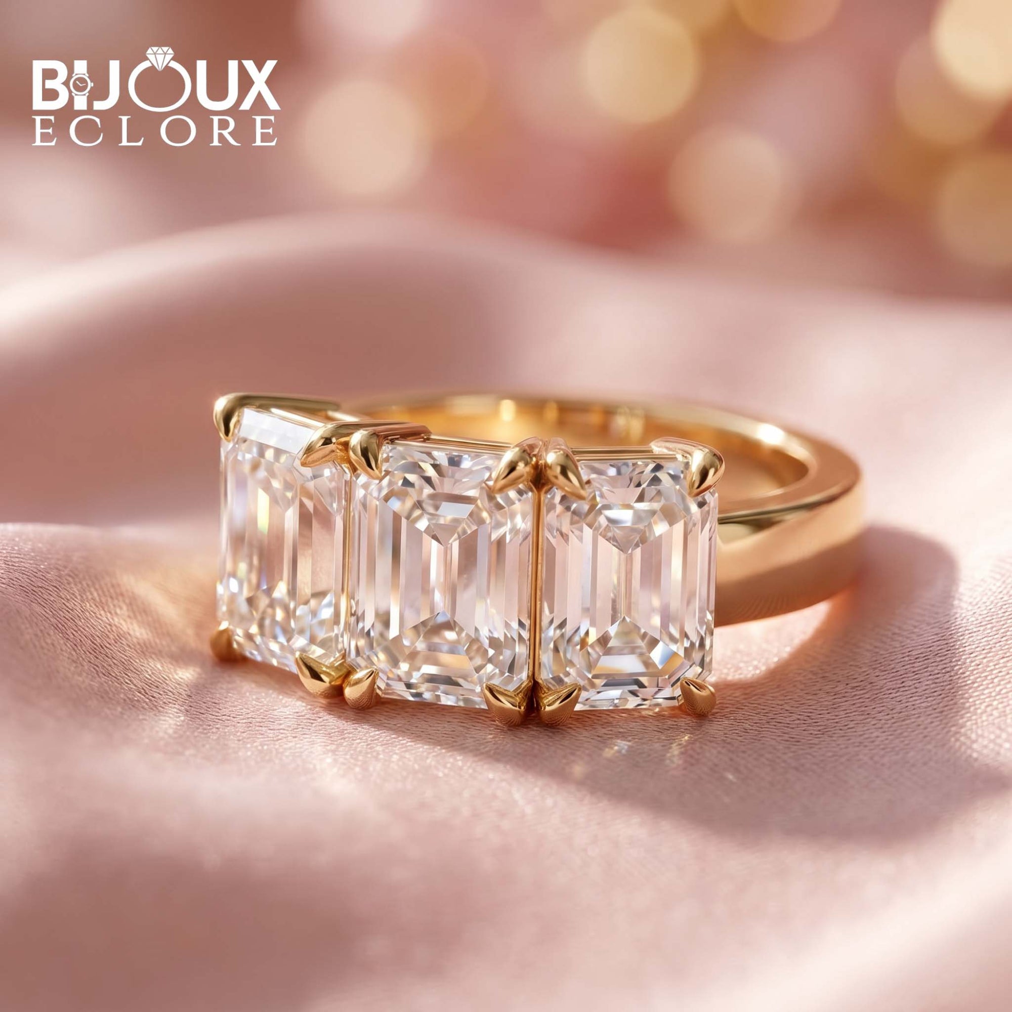 Modern Emerald Cut Diamond Ring with Sleek Gold Finish - Bijoux Eclore