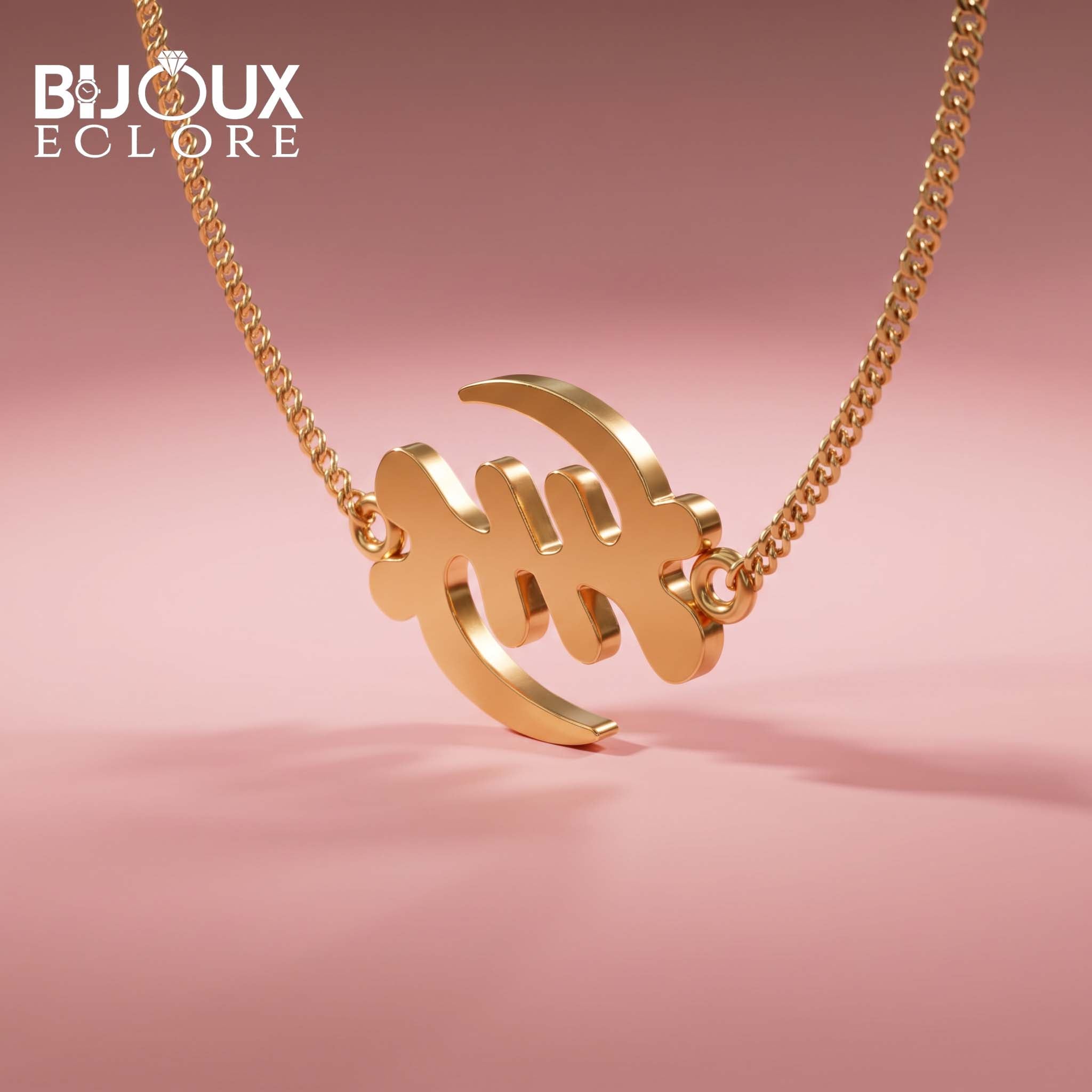 Custom Yellow Gold Necklace with Calligraphy Design - Bijoux Eclore