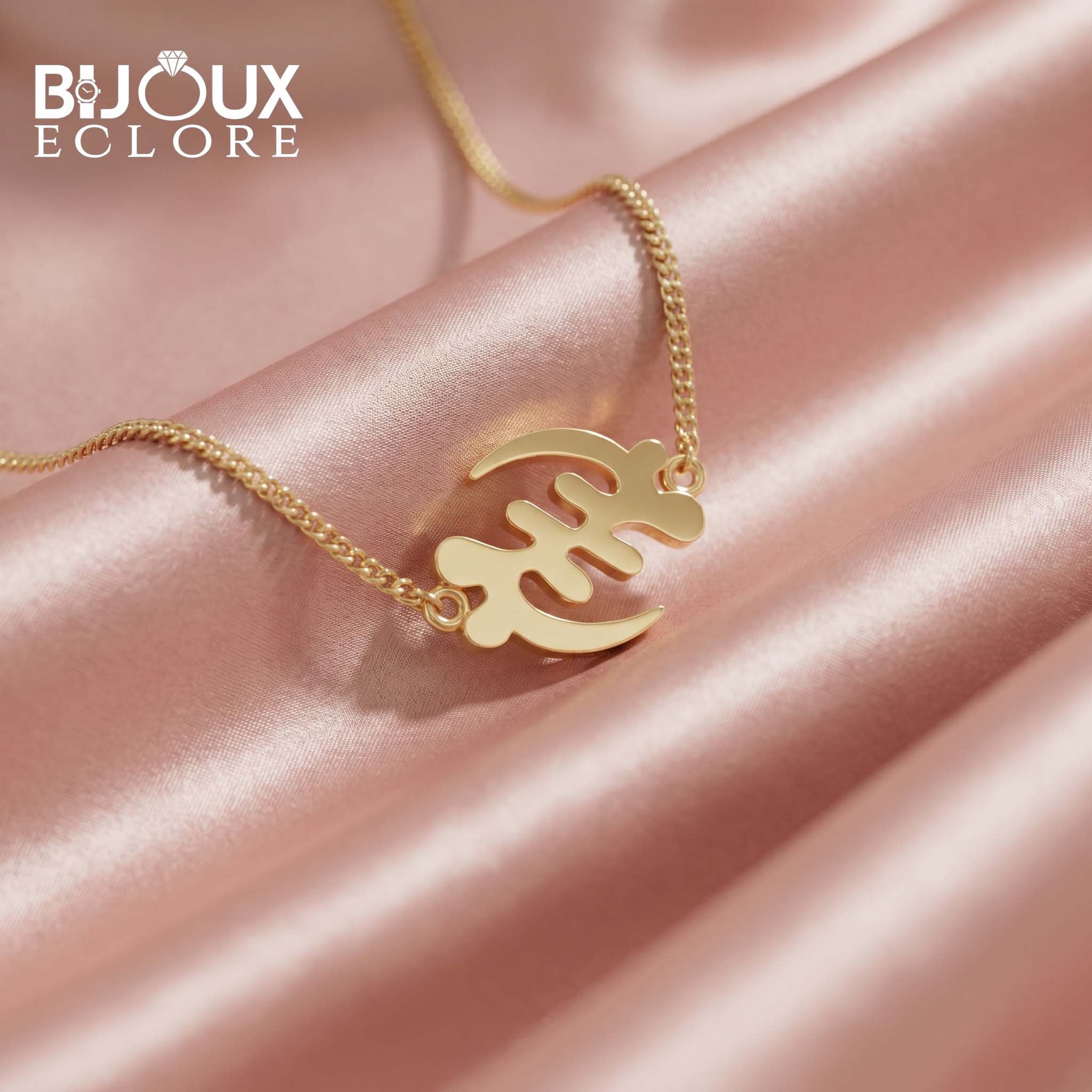 Custom Yellow Gold Necklace with Calligraphy Design - Bijoux Eclore