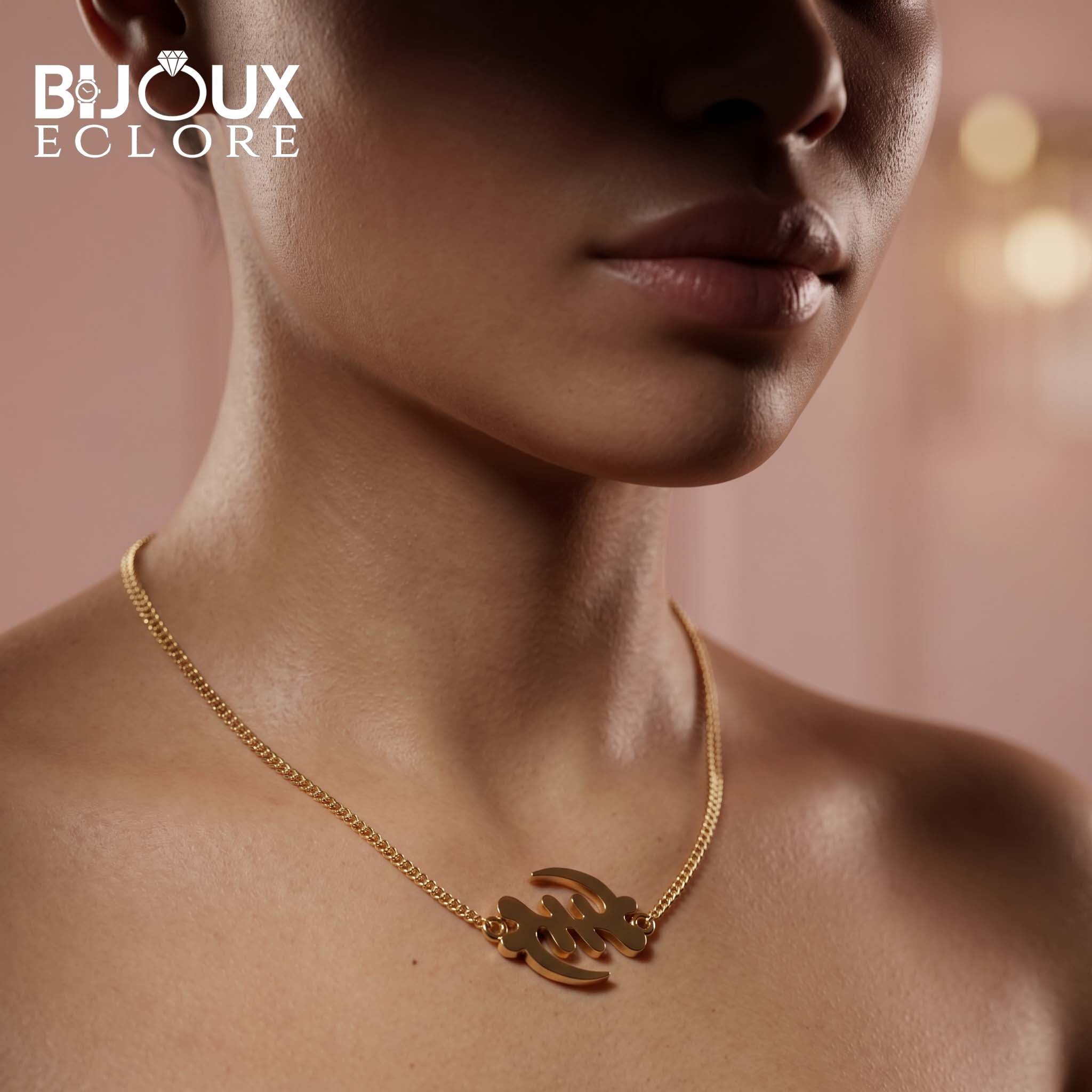 Custom Yellow Gold Necklace with Calligraphy Design - Bijoux Eclore