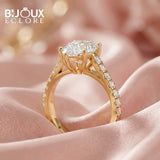 Gold Pear Cut Diamond Ring with Shared-Prong Accent Stones - Bijoux Eclore