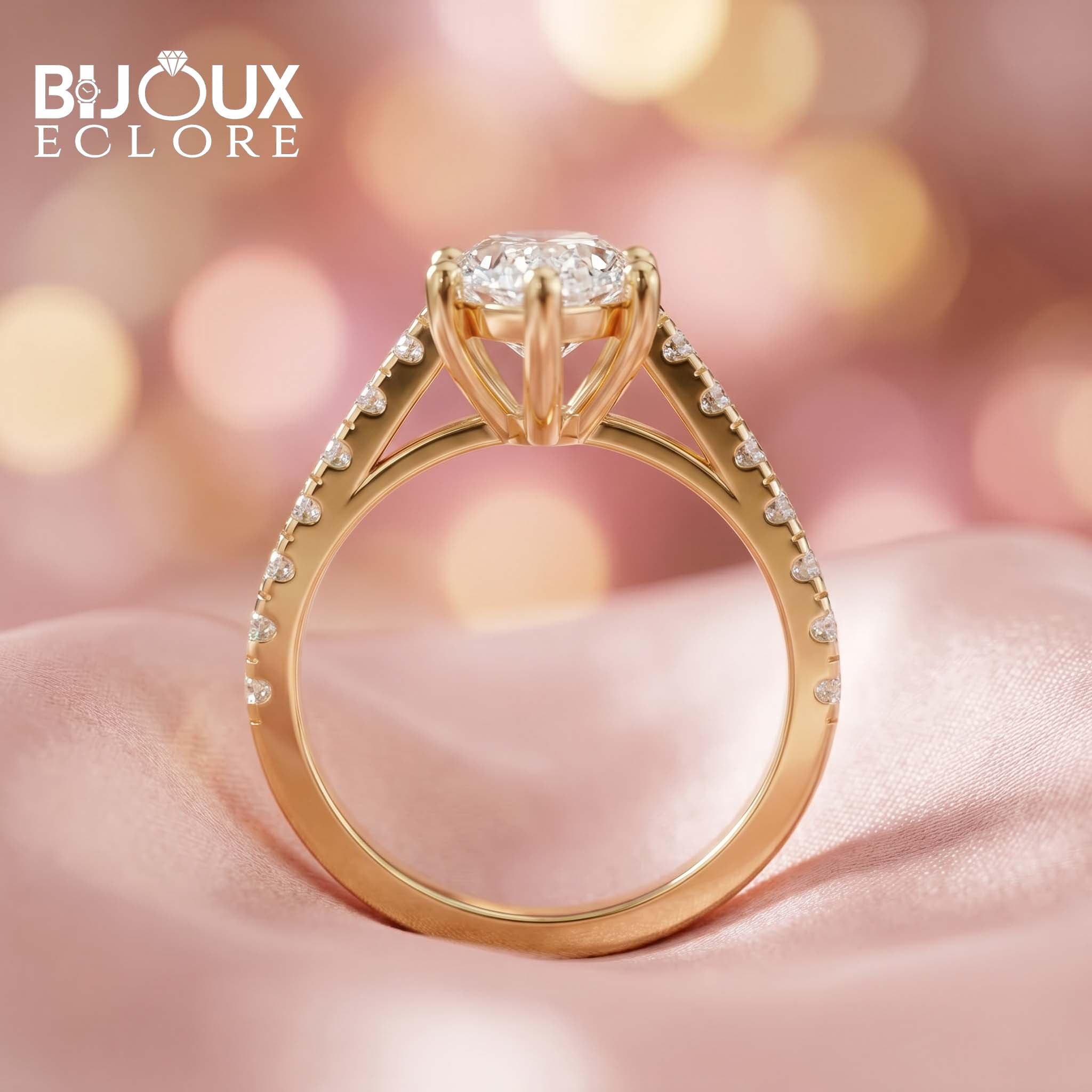 Gold Pear Cut Diamond Ring with Shared-Prong Accent Stones - Bijoux Eclore