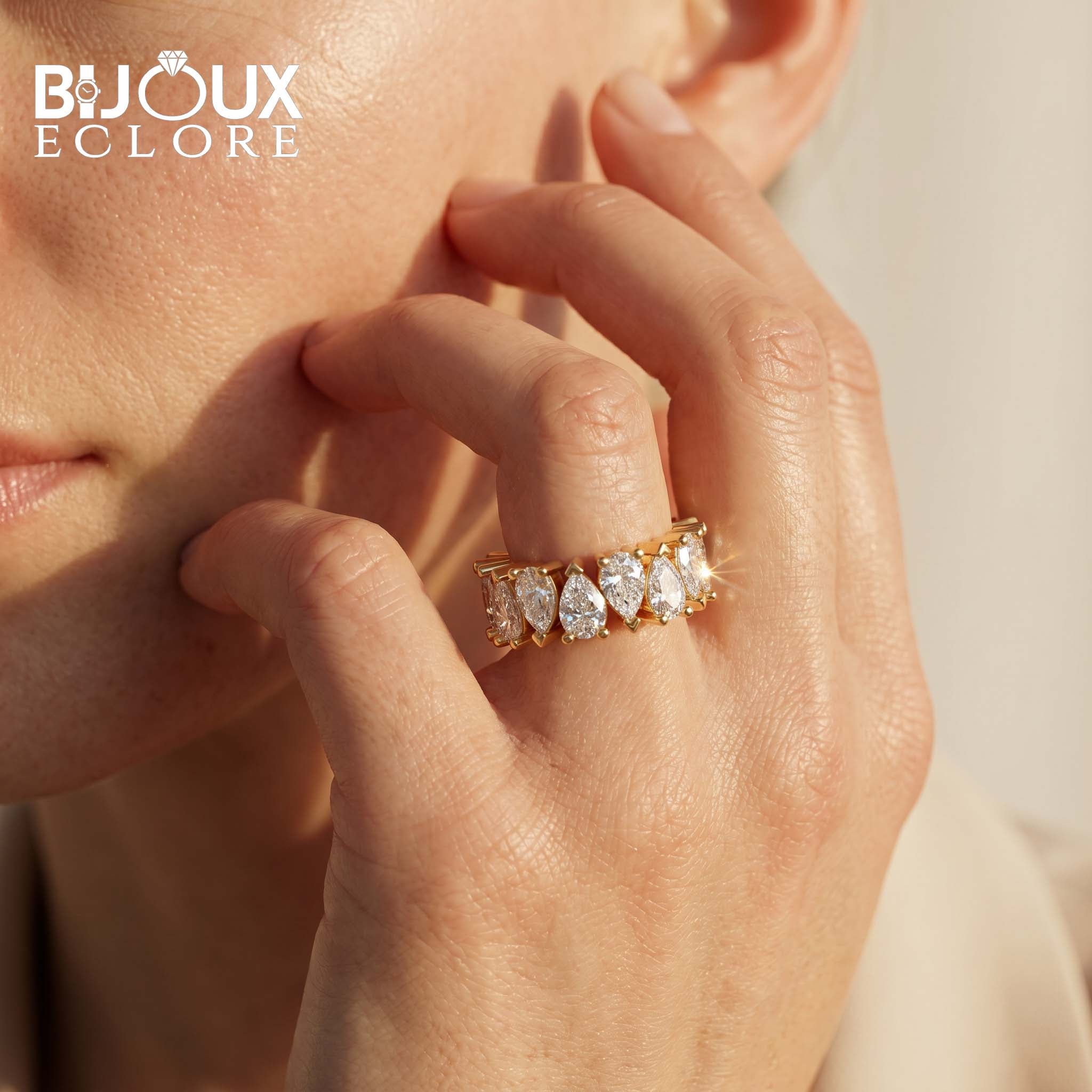 Palais Lumière Fancy-Cut Diamond Eternity Ring in Statement Yellow Gold - Bijoux Eclore
