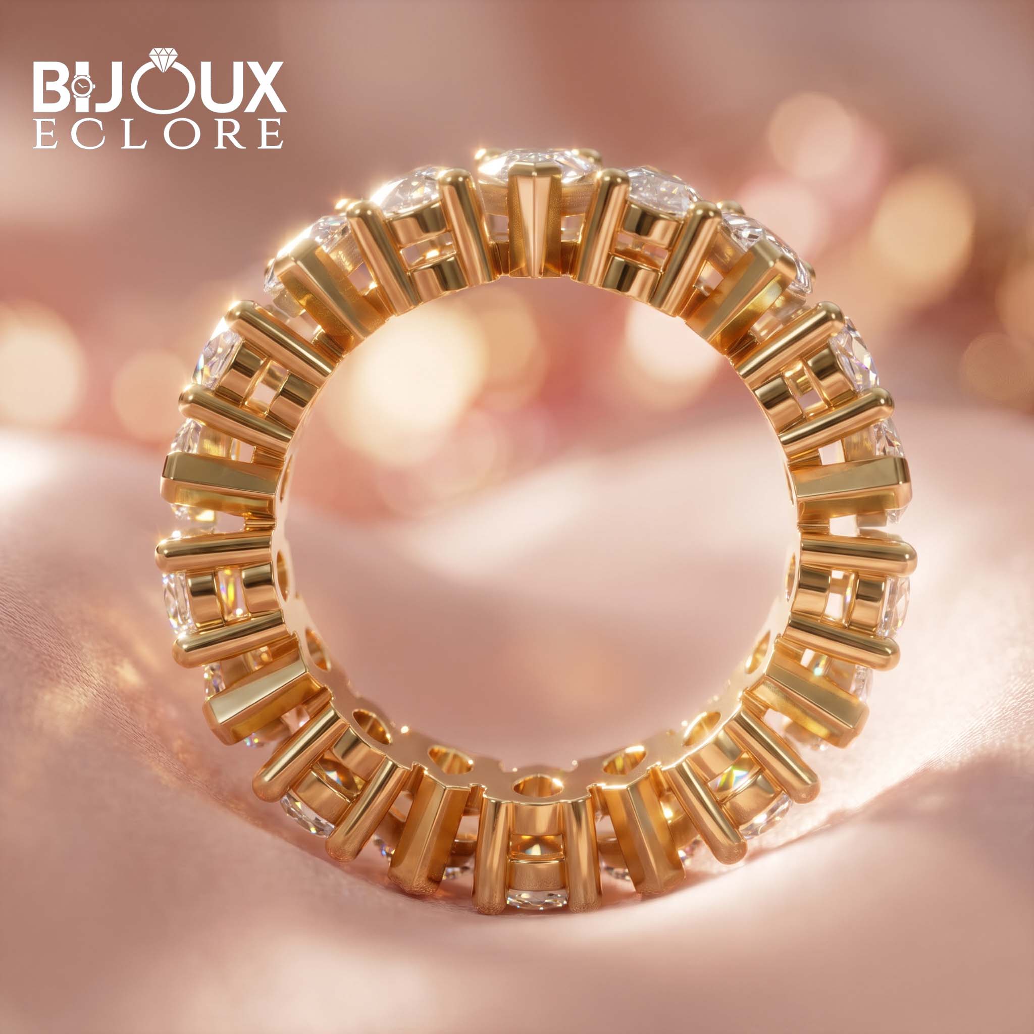 Palais Lumière Fancy-Cut Diamond Eternity Ring in Statement Yellow Gold - Bijoux Eclore