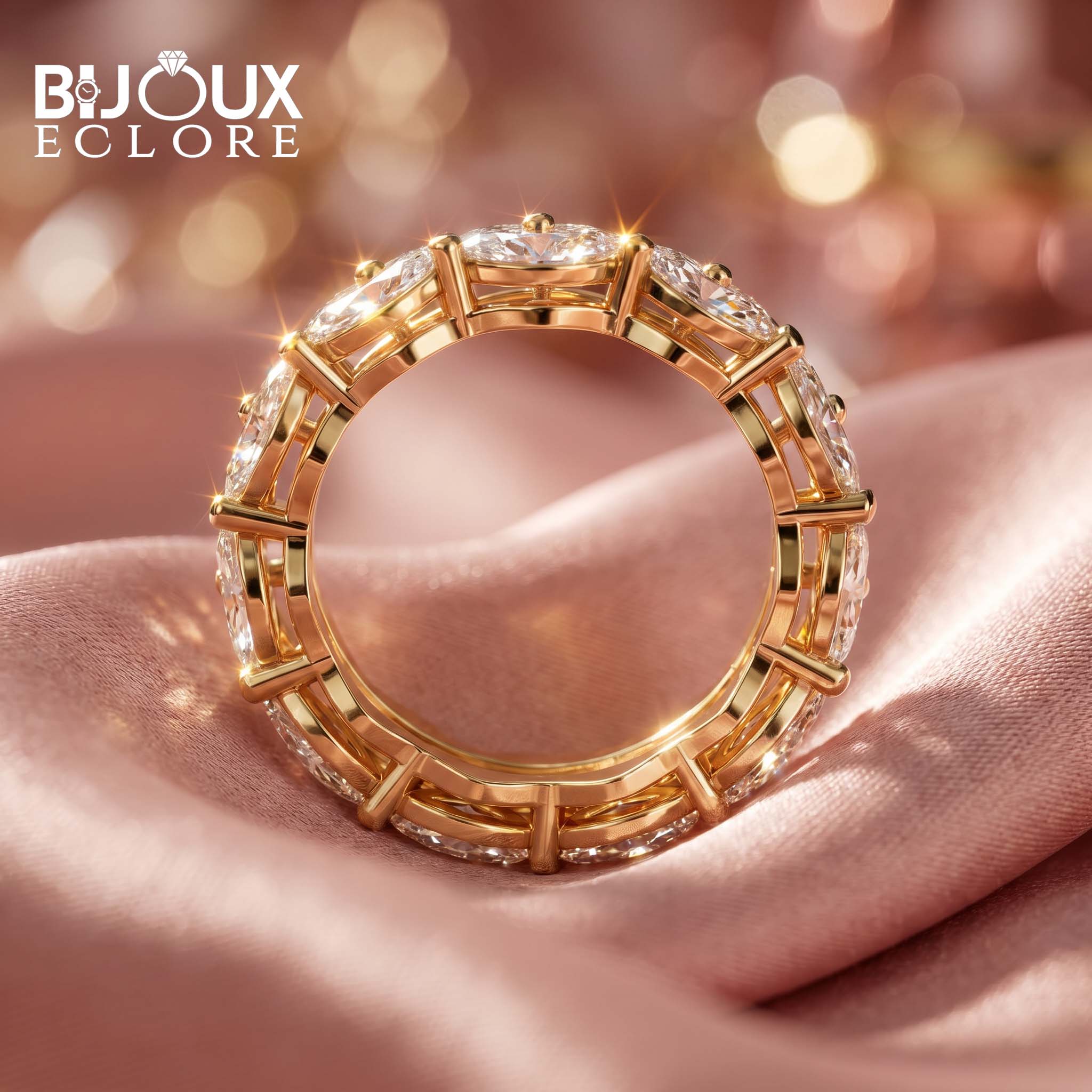 Arabella Crown Marquise Diamond Eternity Ring in High-Polish Yellow Gold - Bijoux Eclore