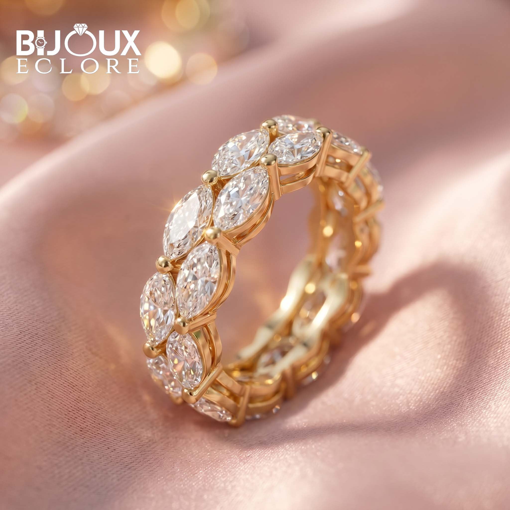 Arabella Crown Marquise Diamond Eternity Ring in High-Polish Yellow Gold - Bijoux Eclore