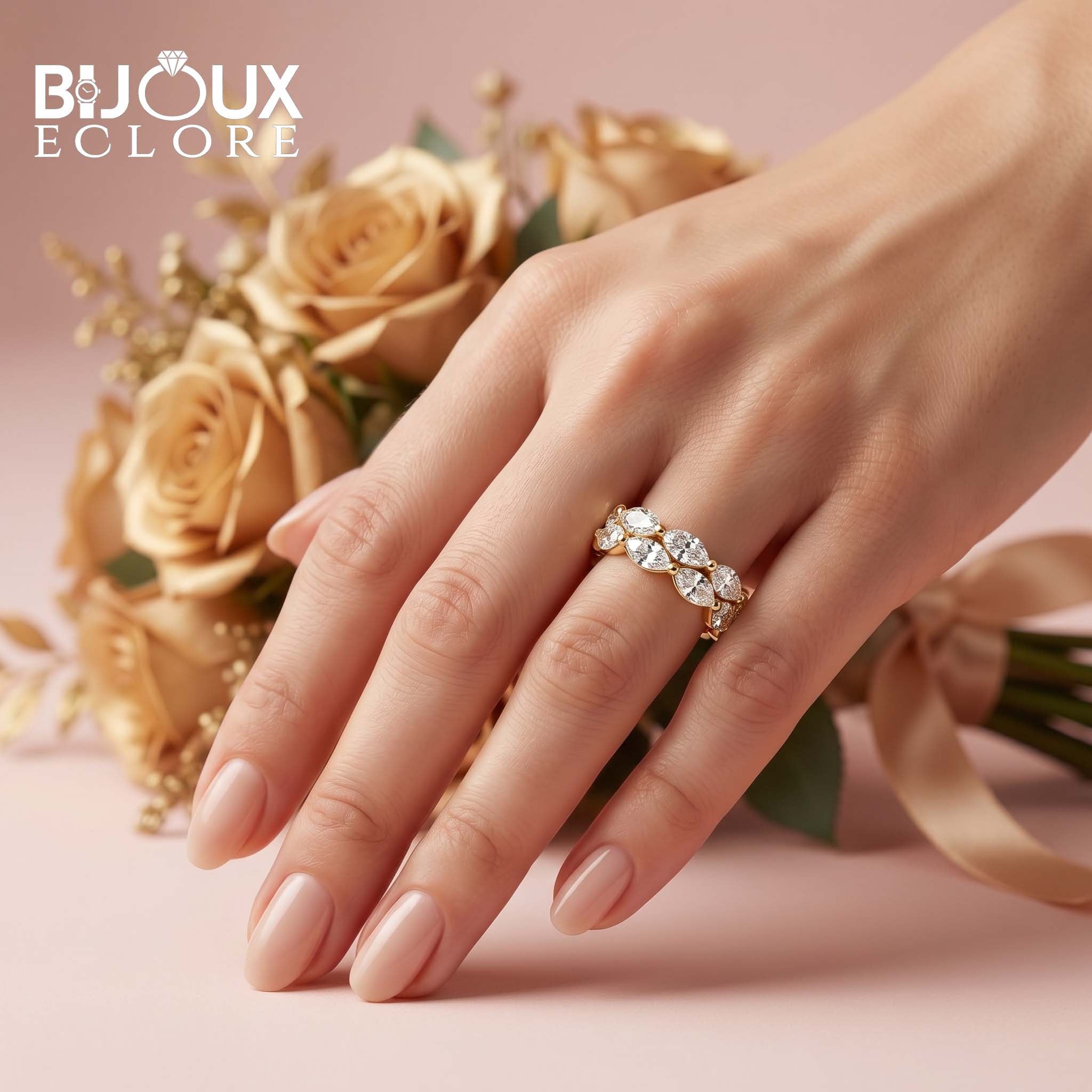Arabella Crown Marquise Diamond Eternity Ring in High-Polish Yellow Gold - Bijoux Eclore
