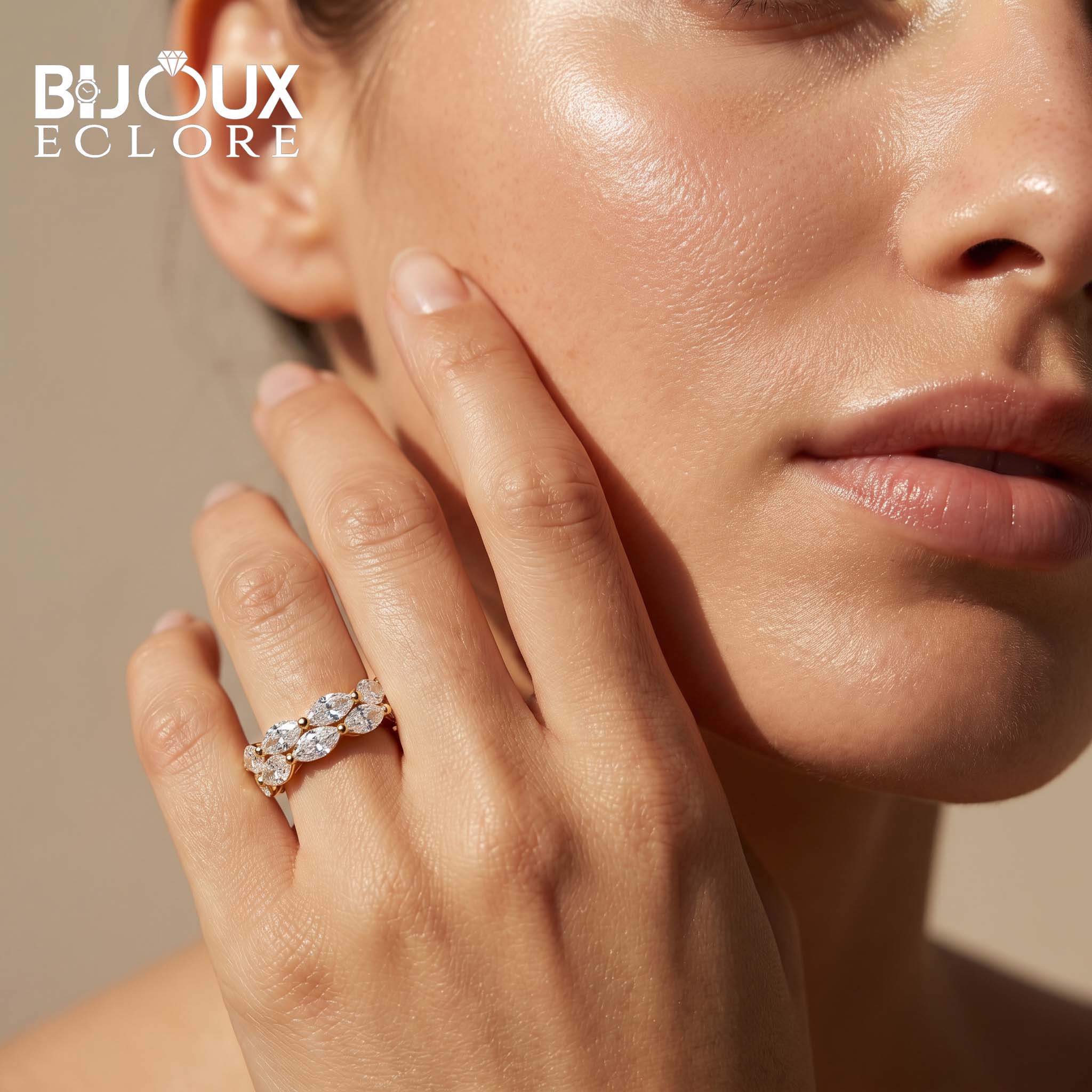 Arabella Crown Marquise Diamond Eternity Ring in High-Polish Yellow Gold - Bijoux Eclore