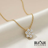Elegant Gold Floral Diamond Cluster Pendant Necklace for Women with Round Brilliant Stone Flower Design - Bijoux Eclore
