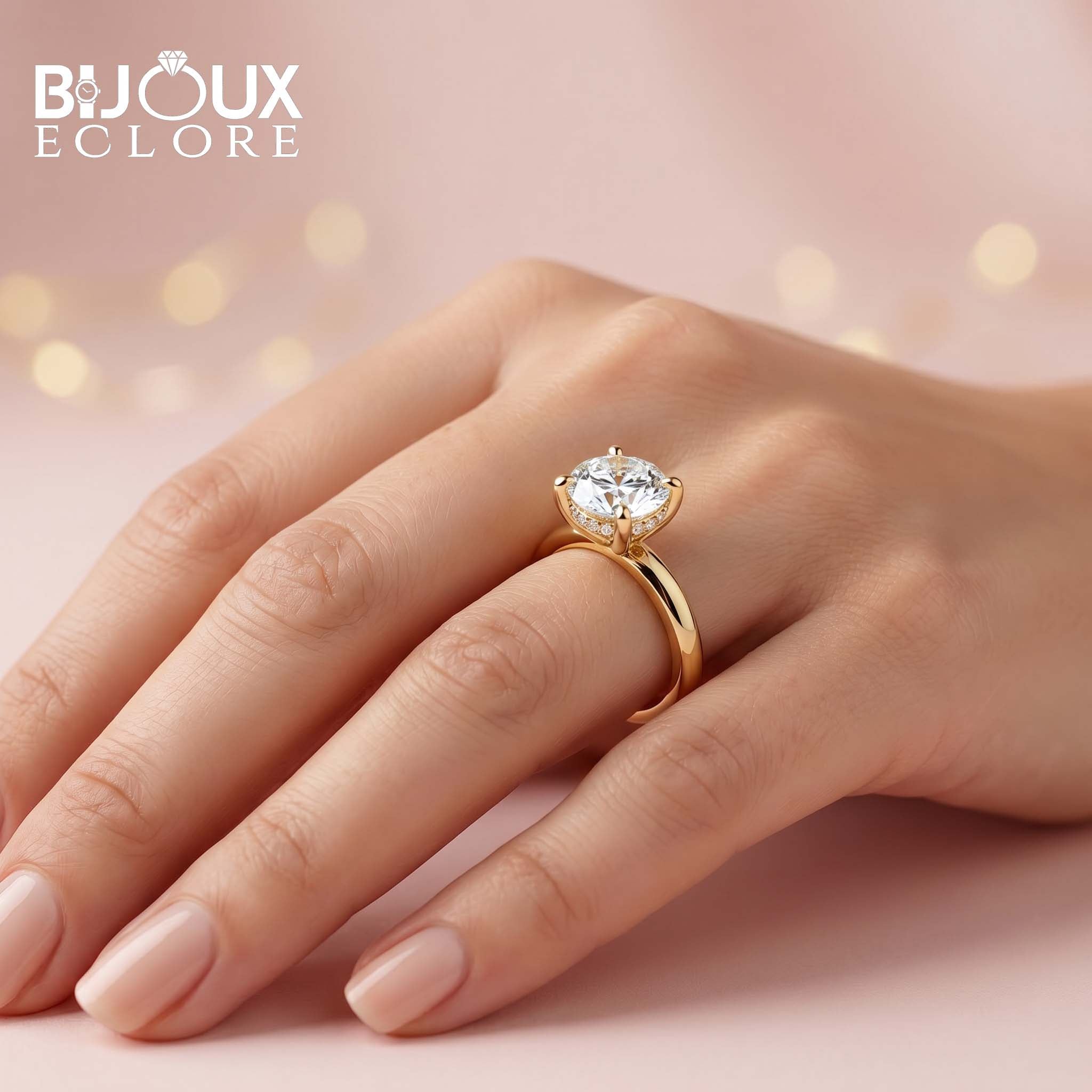 Cathedral Solitaire Diamond Ring with Hidden Pavé Gallery - Bijoux Eclore