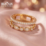 Yellow Gold Openwork Diamond Band with Dual Sparkle Rows - Bijoux Eclore