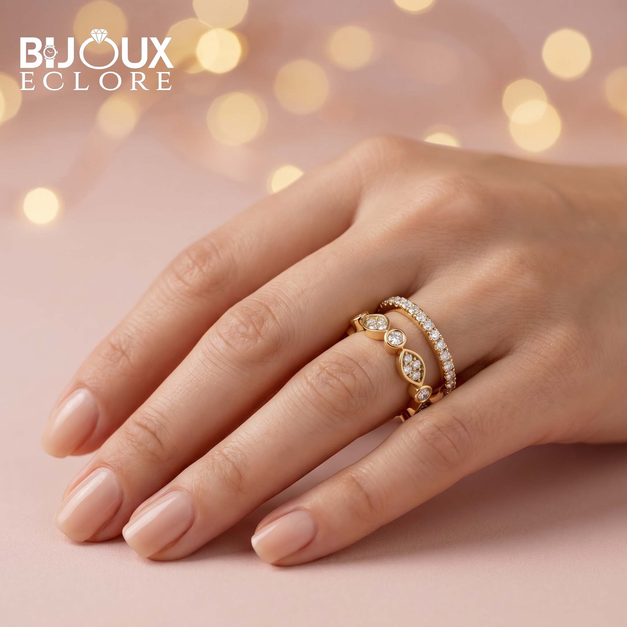 Yellow Gold Openwork Diamond Band with Dual Sparkle Rows - Bijoux Eclore