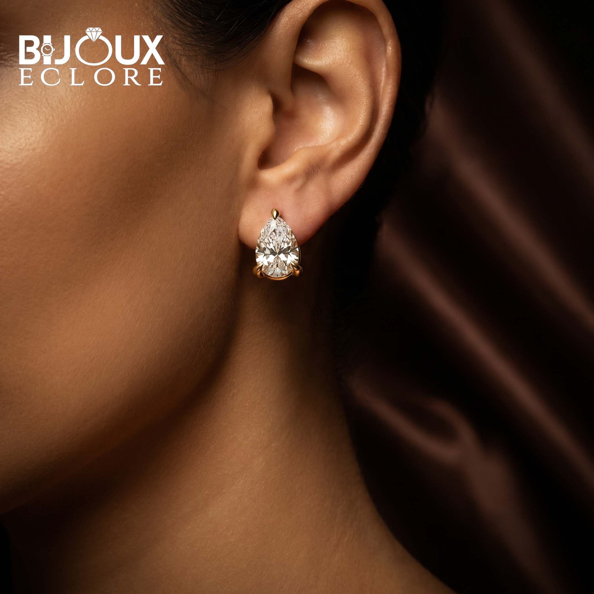 Luxury Pear Shaped Diamond Earrings with Curved Gold Setting - Bijoux Eclore