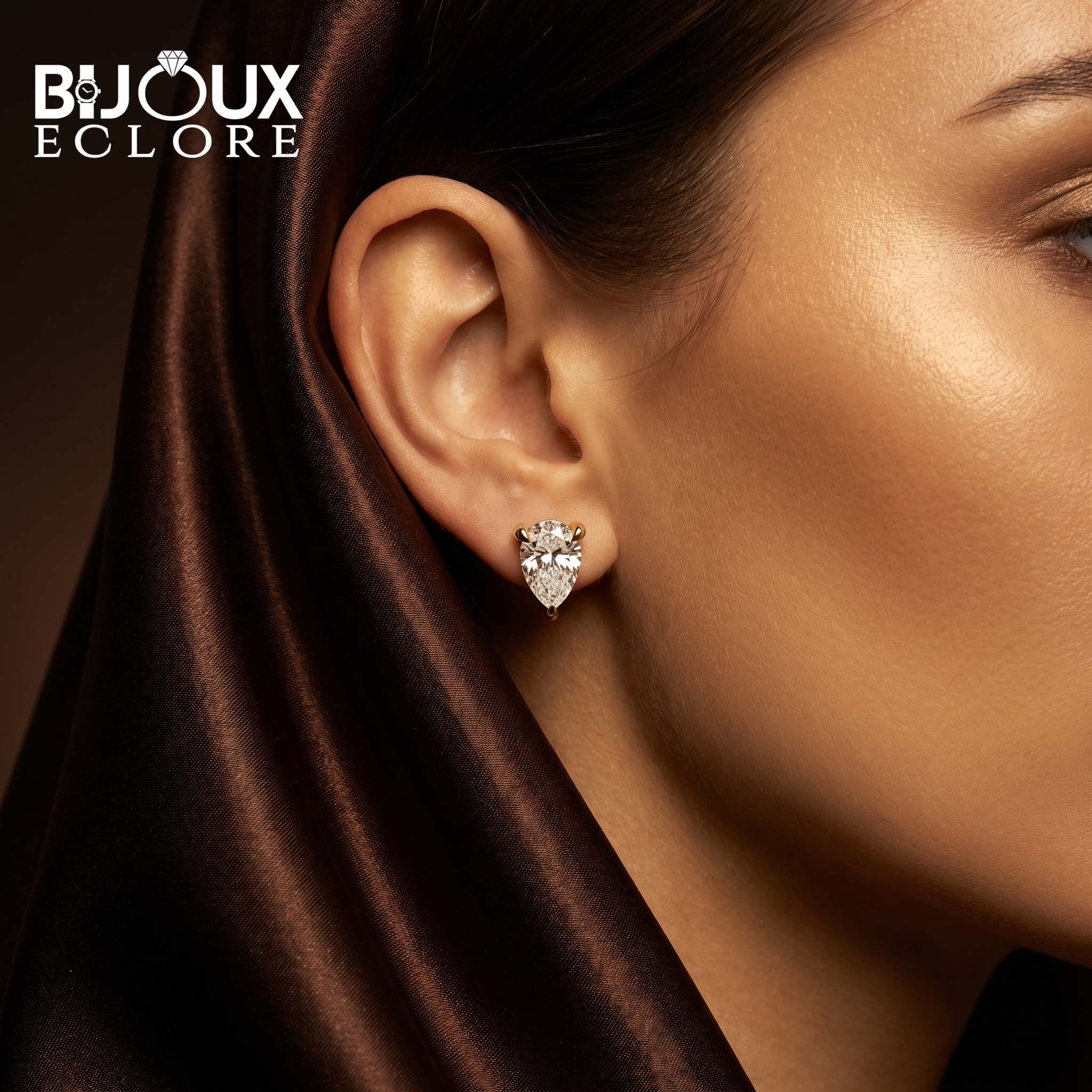 Luxury Pear Shaped Diamond Earrings with Curved Gold Setting - Bijoux Eclore