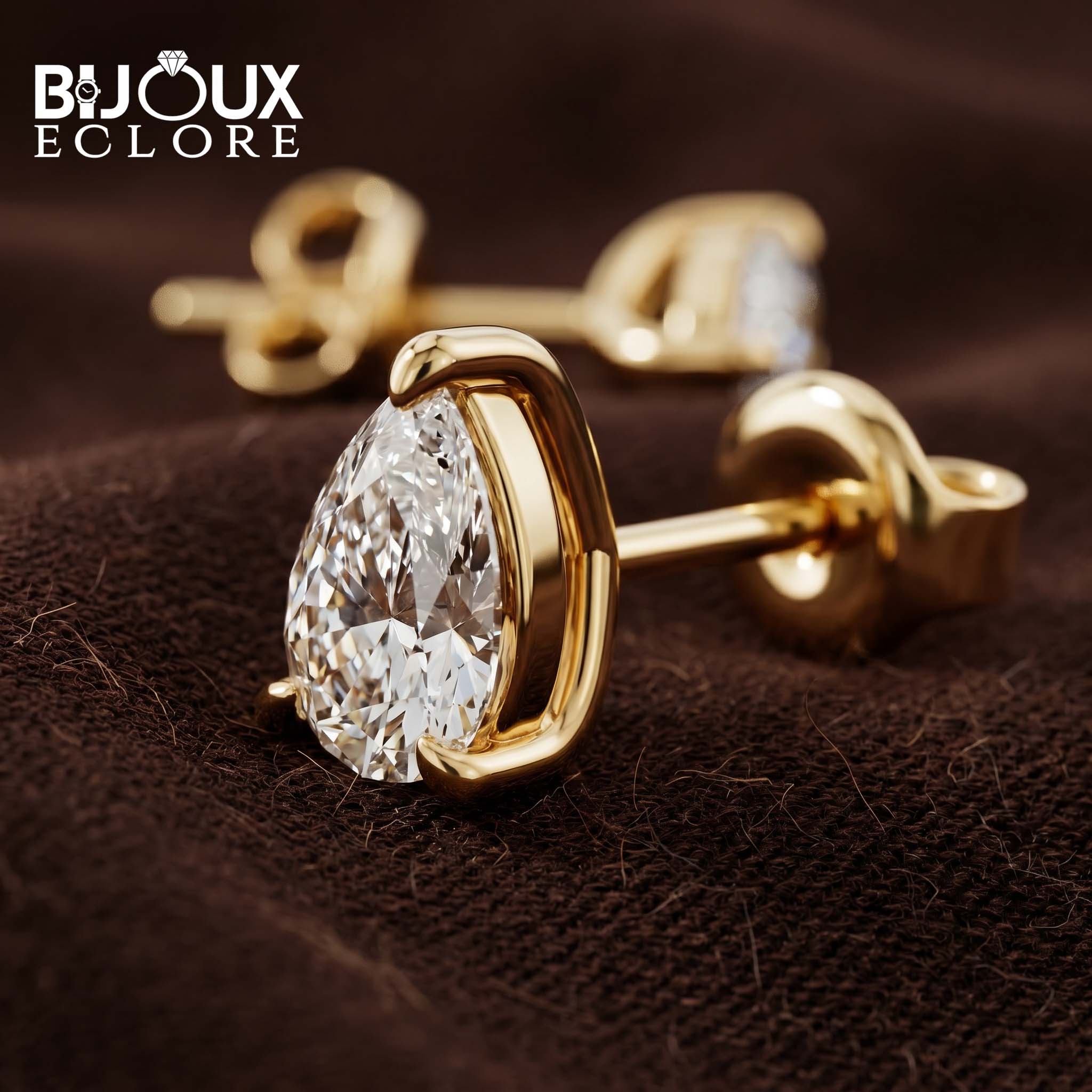 Luxury Pear Shaped Diamond Earrings with Curved Gold Setting - Bijoux Eclore