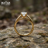 Oval-Cut Diamond Engagement Ring with a Sleek Double Gold Band - Bijoux Eclore
