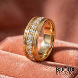 Luxury Gold Statement Band Ring with Channel Set Round Diamonds and Vintage Inspired Detail - Bijoux Eclore