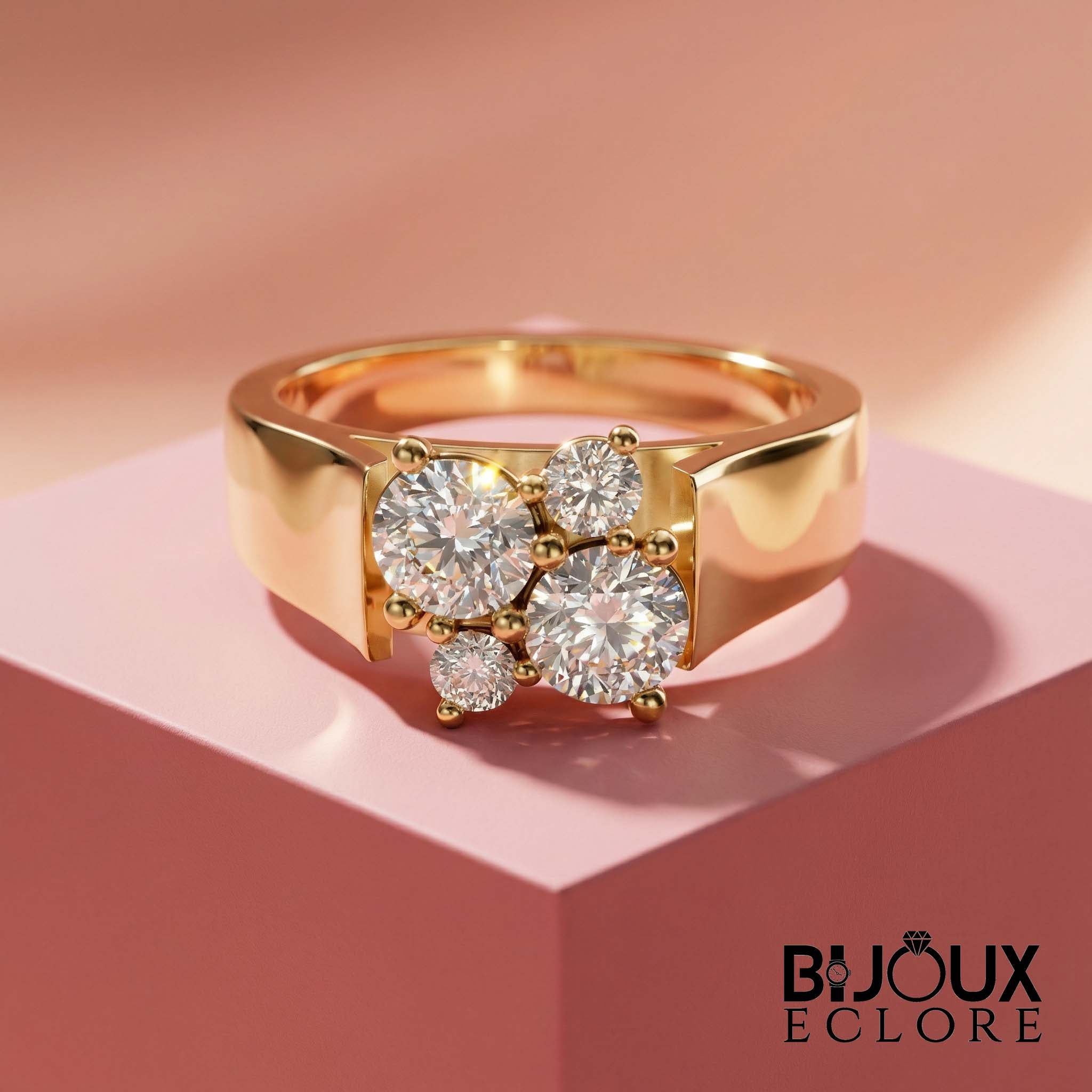 Luxury Gold Diamond Cluster Statement Ring for Women with Bold Multi Stone Elevated Design - Bijoux Eclore