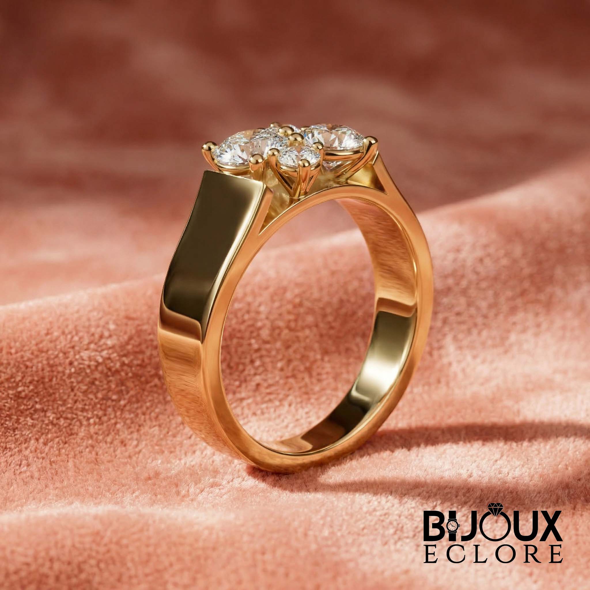 Luxury Gold Diamond Cluster Statement Ring for Women with Bold Multi Stone Elevated Design - Bijoux Eclore