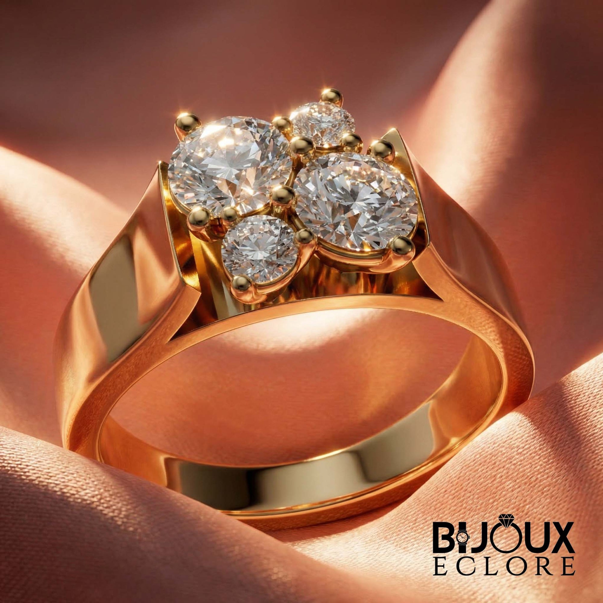 Luxury Gold Diamond Cluster Statement Ring for Women with Bold Multi Stone Elevated Design - Bijoux Eclore