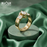 High-End Marquise Diamond Ring with Structured Baguette Side Stones and Pavé Crown Setting - Bijoux Eclore
