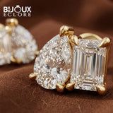 Modern Mixed Shape Diamond Studs with Gold Claw Prongs - Bijoux Eclore