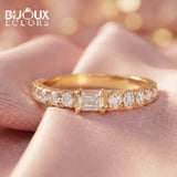 Gold Diamond Ring with Emerald Cut Center and Round Pavé Band - Bijoux Eclore