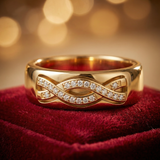 Diamond Infinity Band in 14K Yellow Gold – Twisted Pavé Wedding Ring - Bijoux Eclore