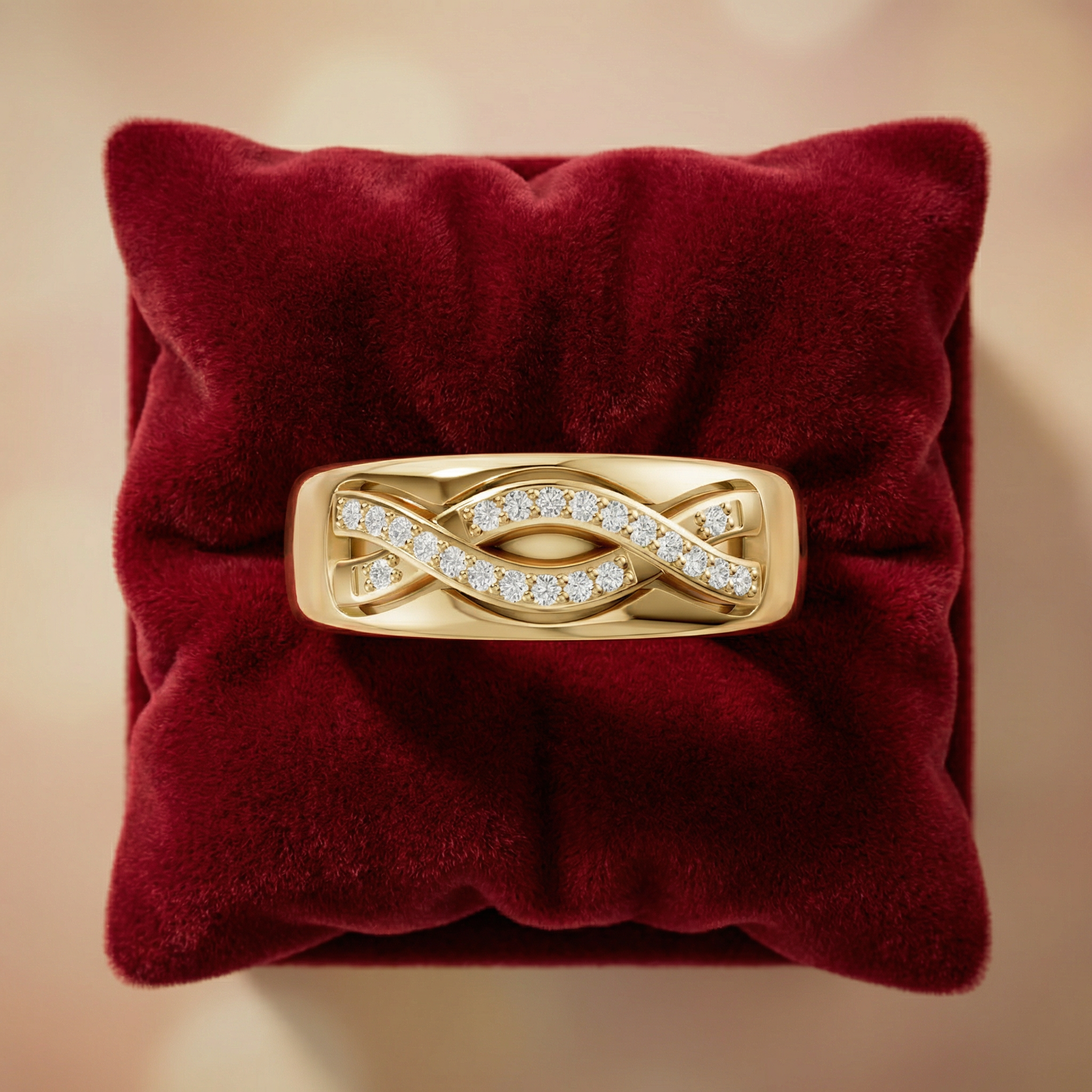 Diamond Infinity Band in 14K Yellow Gold – Twisted Pavé Wedding Ring - Bijoux Eclore