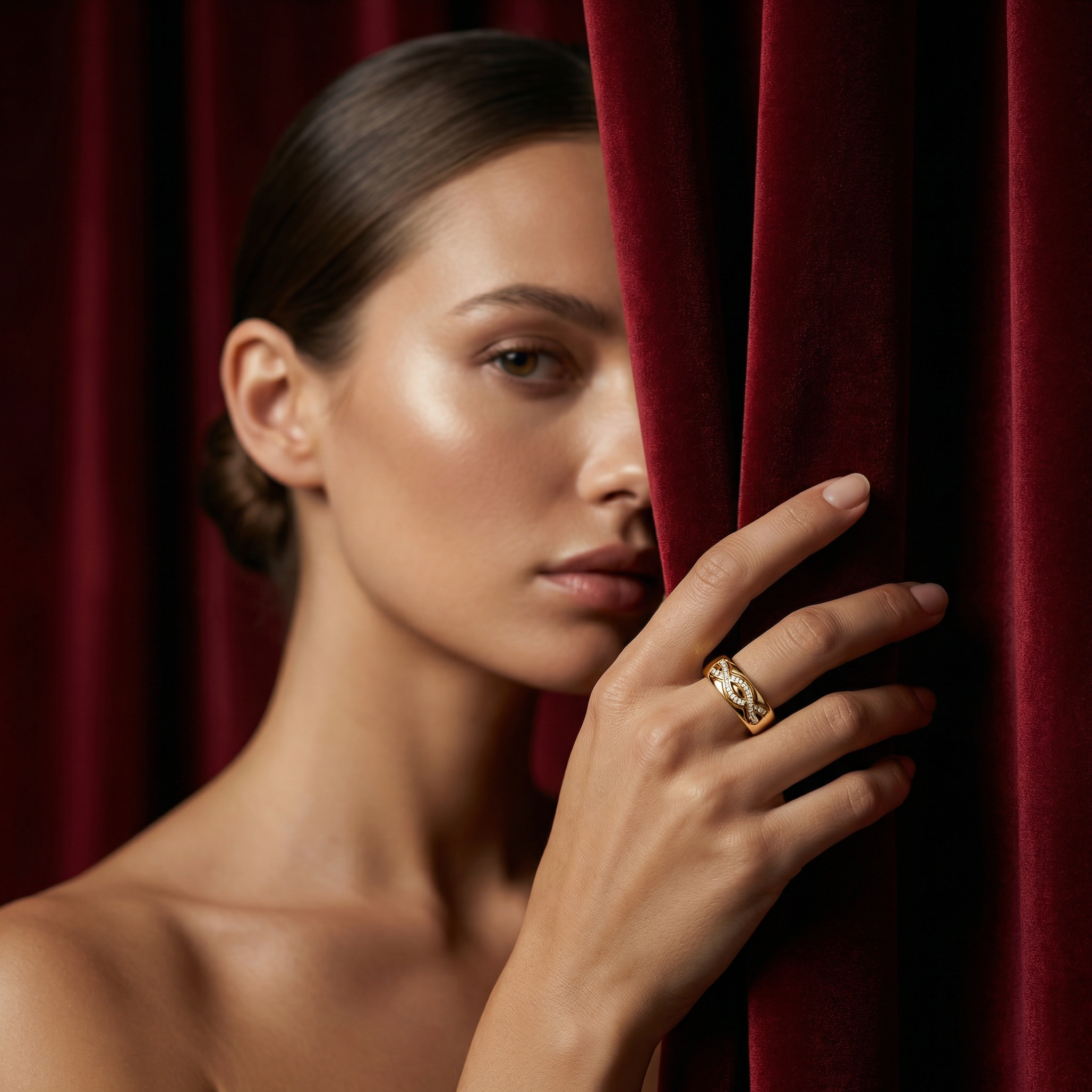 Diamond Infinity Band in 14K Yellow Gold – Twisted Pavé Wedding Ring - Bijoux Eclore