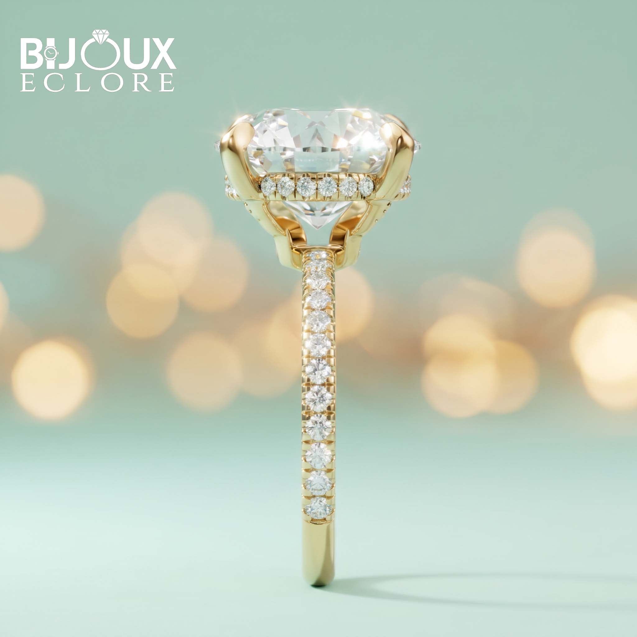 Celeste Royale Oval Diamond Engagement Ring with Hidden Halo Sparkle in Yellow Gold - Bijoux Eclore