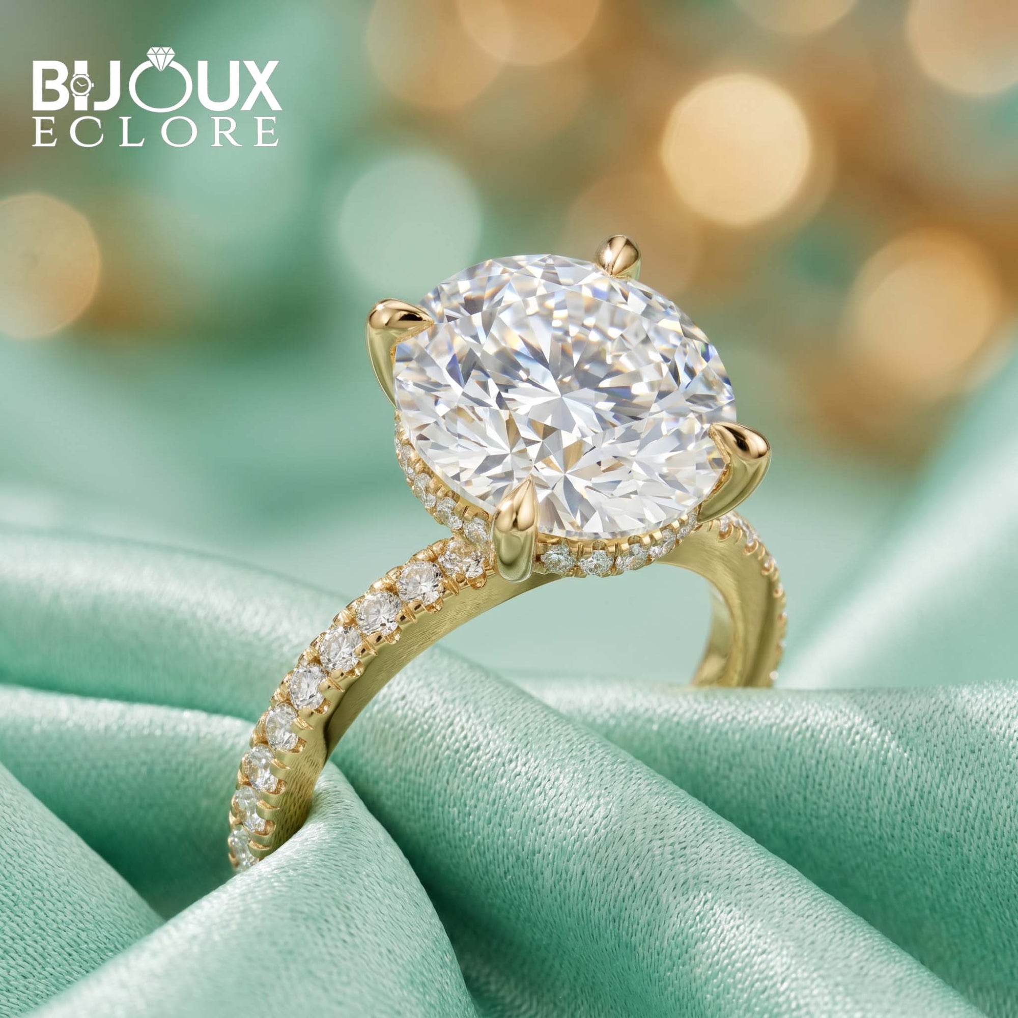 Celeste Royale Oval Diamond Engagement Ring with Hidden Halo Sparkle in Yellow Gold - Bijoux Eclore