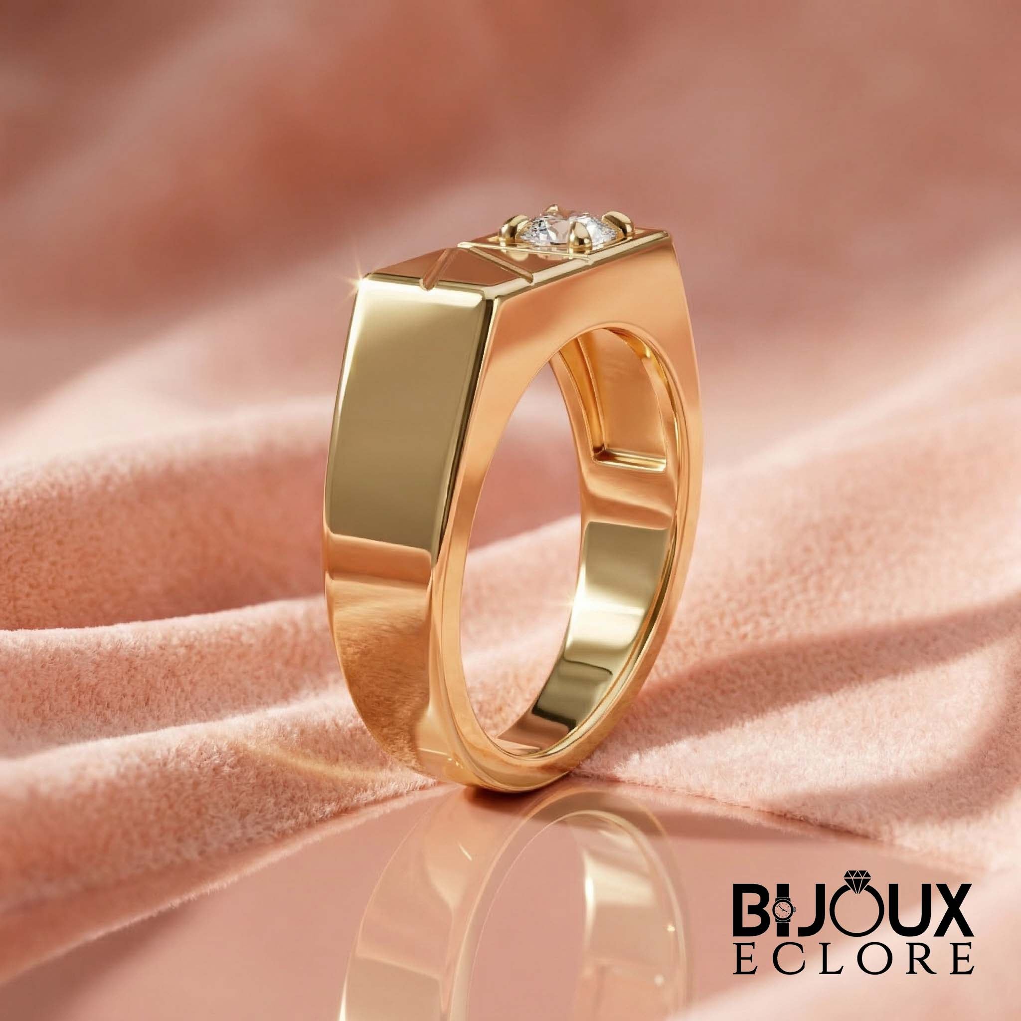 Premium Gold Signet Ring for Women with Modern Engraved Detail and Brilliant Diamond Accent - Bijoux Eclore