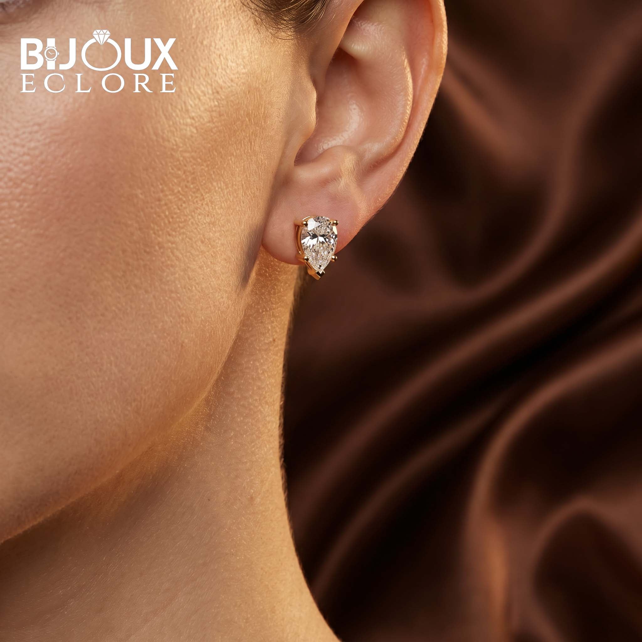 Brilliant Pear Cut Diamond Earrings with Three-Prong Setting - Bijoux Eclore