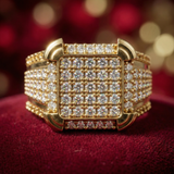 Premium Diamond Cluster Ring in Gold – Bold Square Signet Designer Ring - Bijoux Eclore