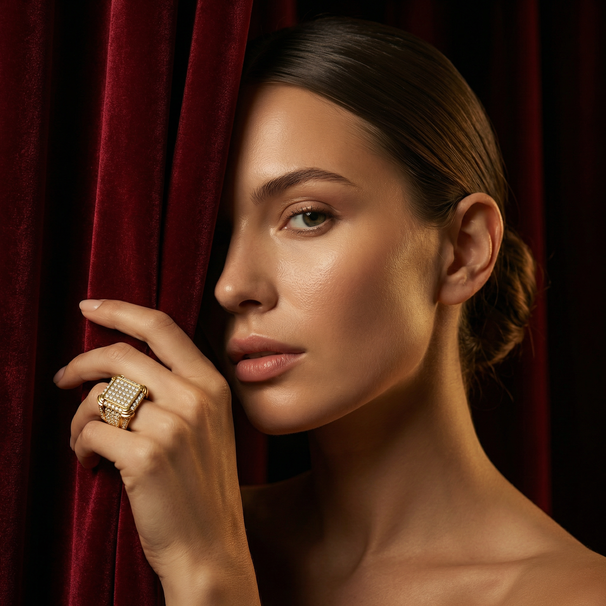 Premium Diamond Cluster Ring in Gold – Bold Square Signet Designer Ring - Bijoux Eclore
