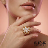 Premium Gold Leaf Pearl Cocktail Ring with Brilliant Diamond Accents Timeless Luxury Jewelry for Women - Bijoux Eclore