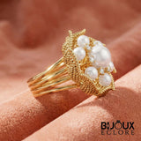 Premium Gold Leaf Pearl Cocktail Ring with Brilliant Diamond Accents Timeless Luxury Jewelry for Women - Bijoux Eclore