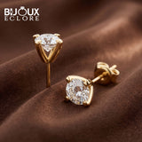 Luxury Round Diamond Solitaire Stud Earrings in Yellow Gold - Bijoux Eclore