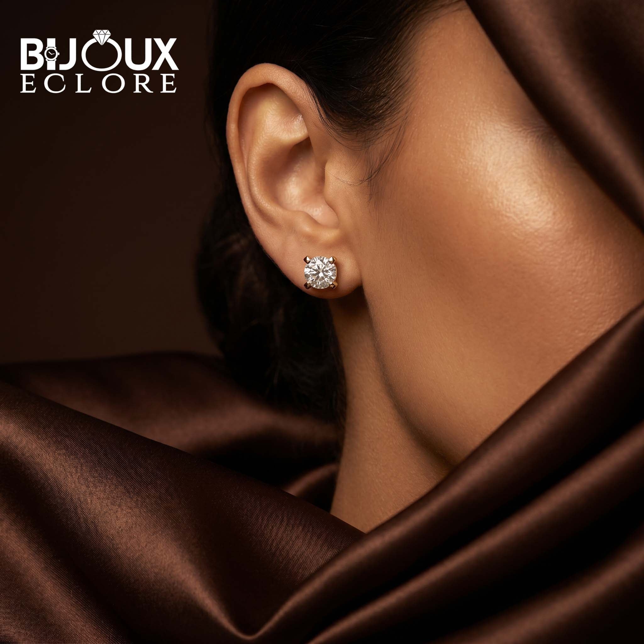 Luxury Round Diamond Solitaire Stud Earrings in Yellow Gold - Bijoux Eclore