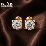 Luxury Round Diamond Solitaire Stud Earrings in Yellow Gold - Bijoux Eclore