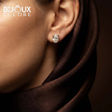 Luxury Oval Solitaire Earrings with Refined Gold Mounting - Bijoux Eclore